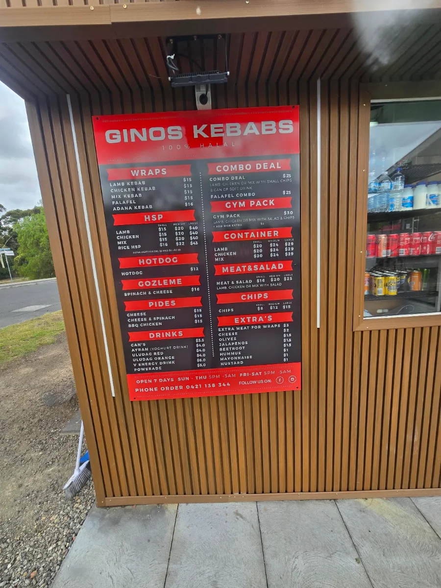 Menu, Ginos Kebabs