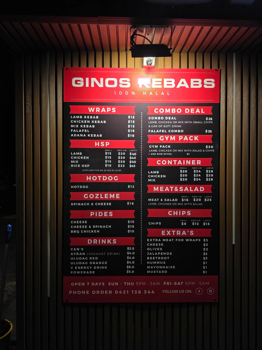 Menu, Ginos Kebabs