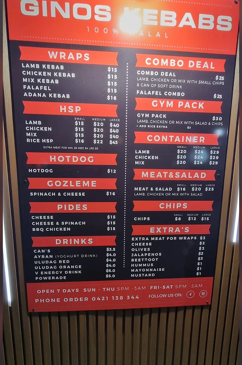 Menu, Ginos Kebabs