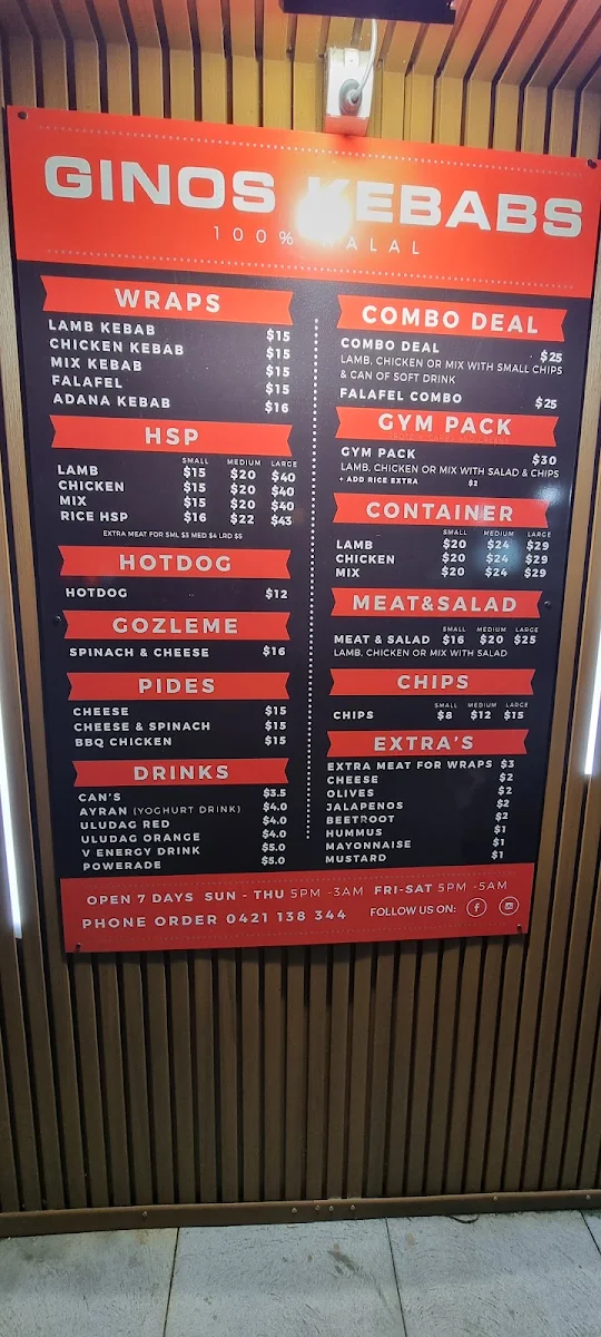 Menu, Ginos Kebabs