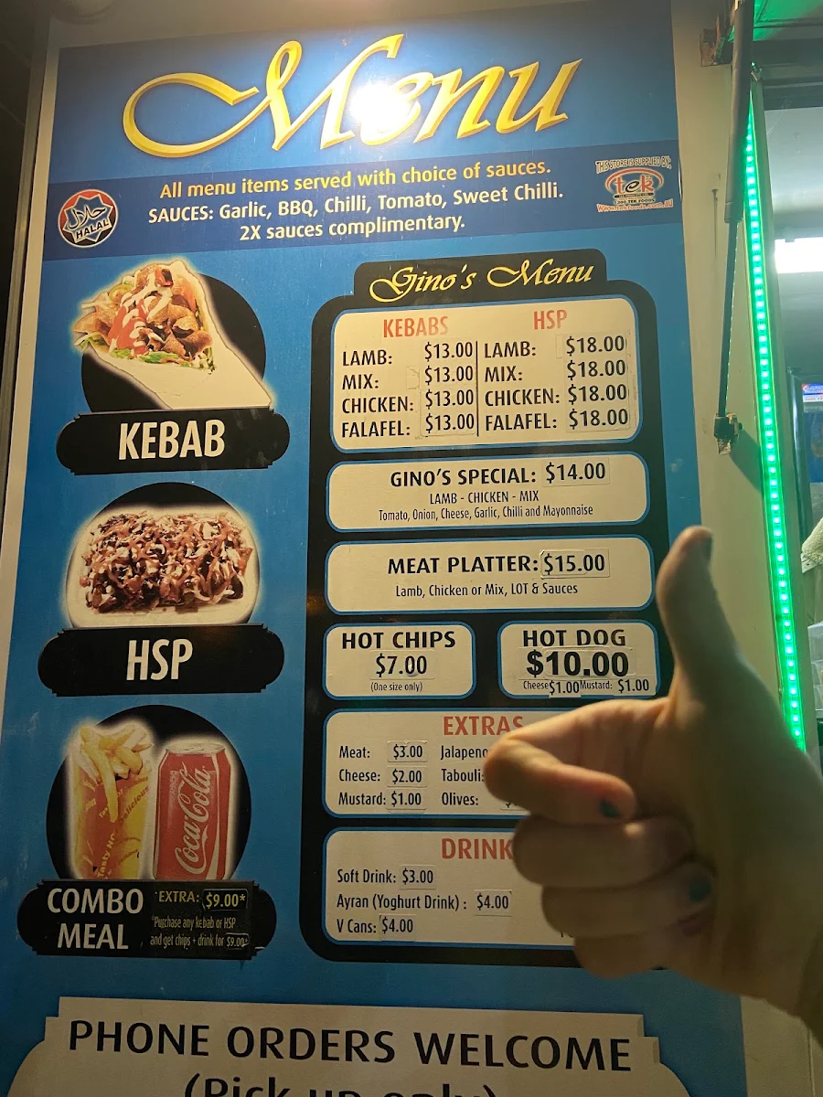 Menu, Ginos Kebabs