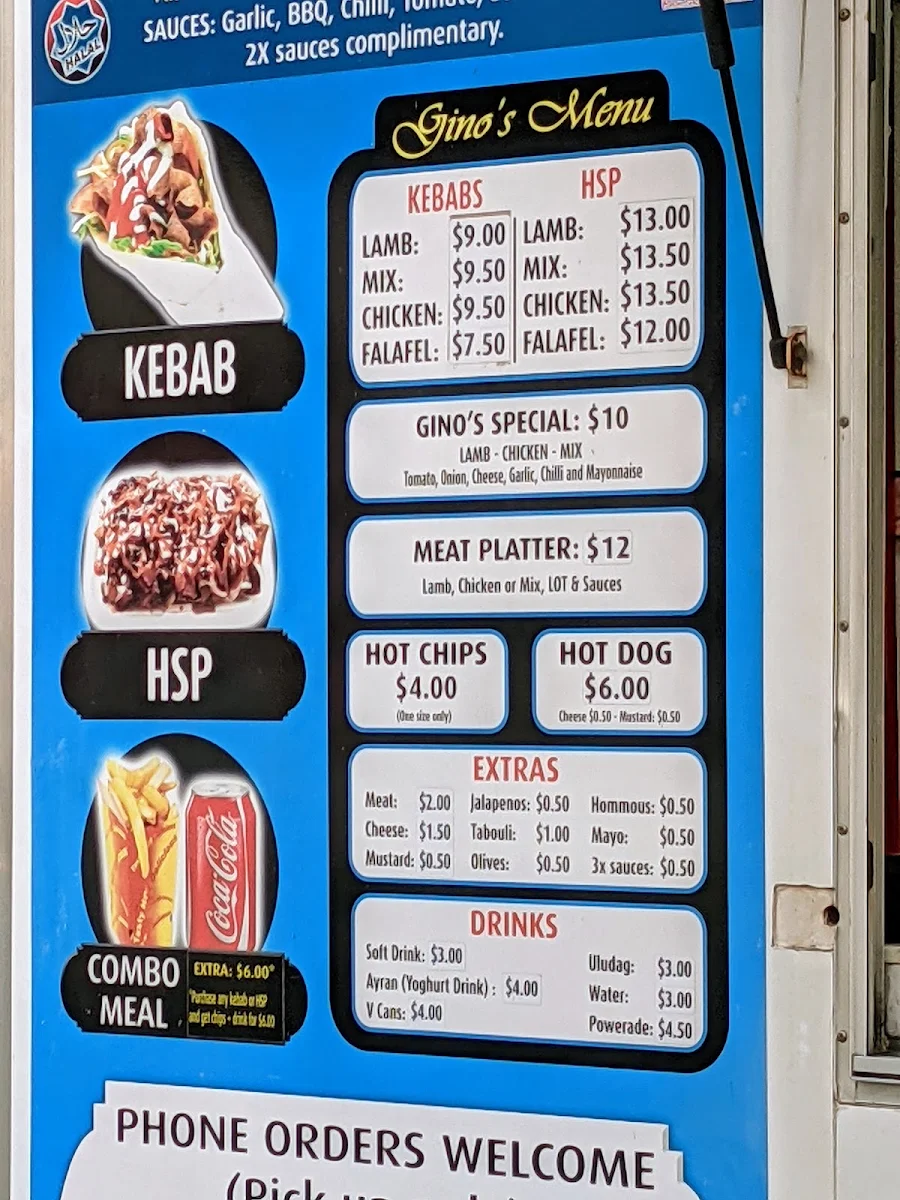 Menu, Ginos Kebabs