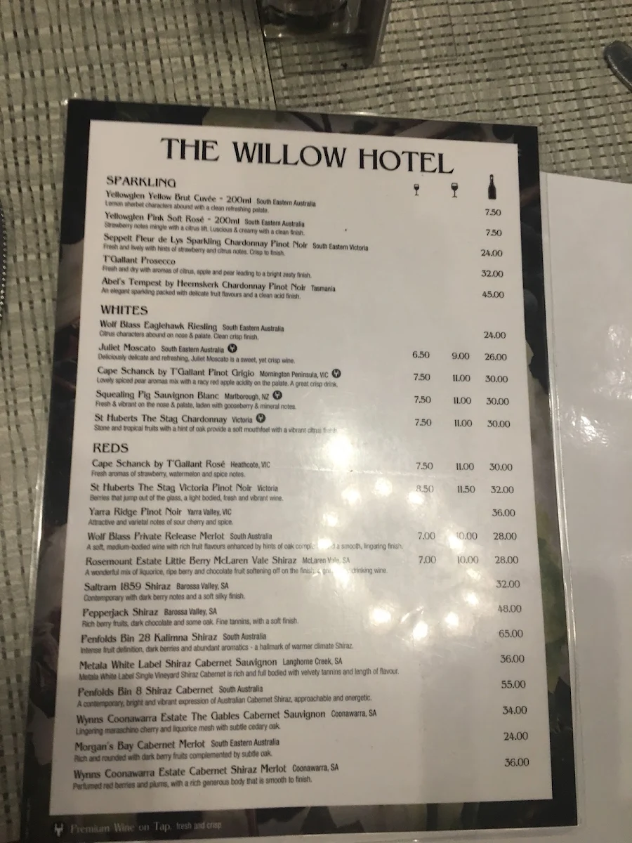 Menu, The Willow Hotel