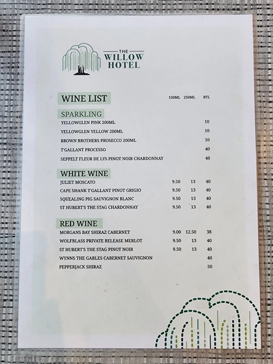 Menu, The Willow Hotel