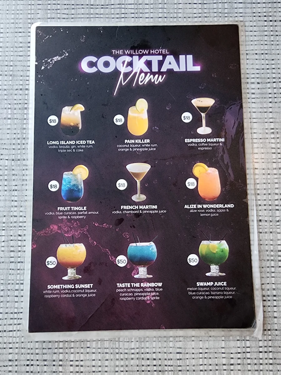 Menu, The Willow Hotel