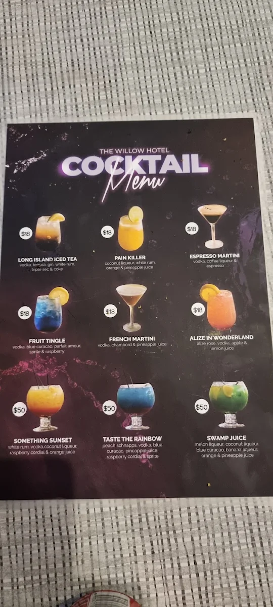 Menu, The Willow Hotel