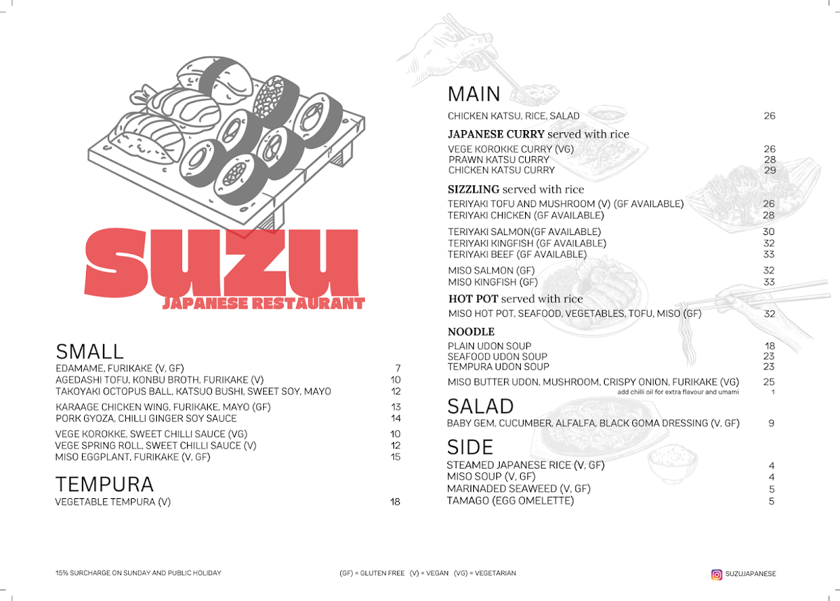 Menu, Suzu Japanese restaurant