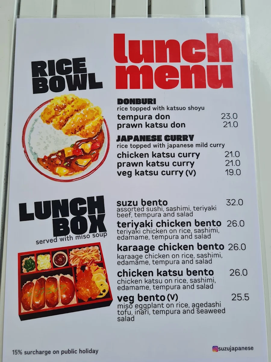 Menu, Suzu Japanese restaurant
