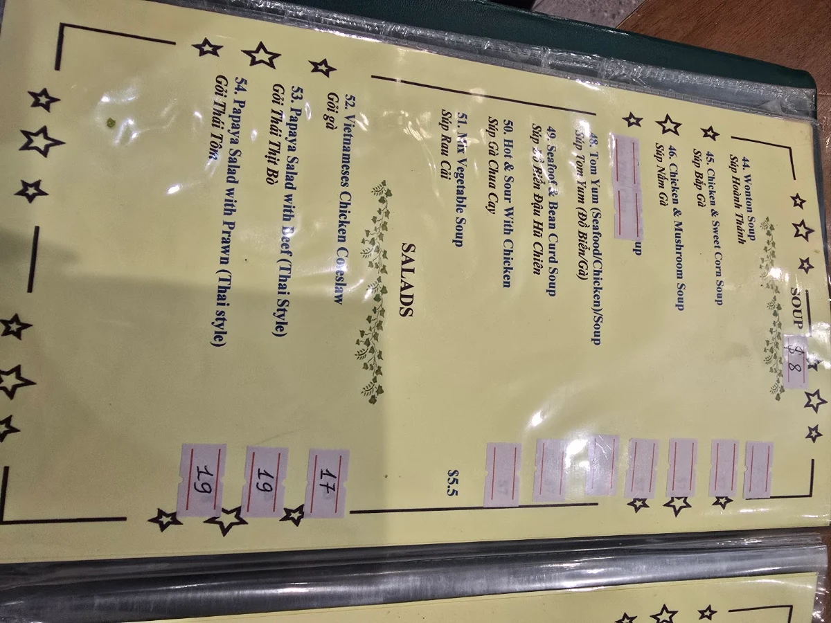 Menu, Saigon One