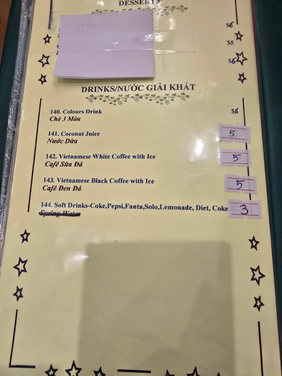 Menu, Saigon One