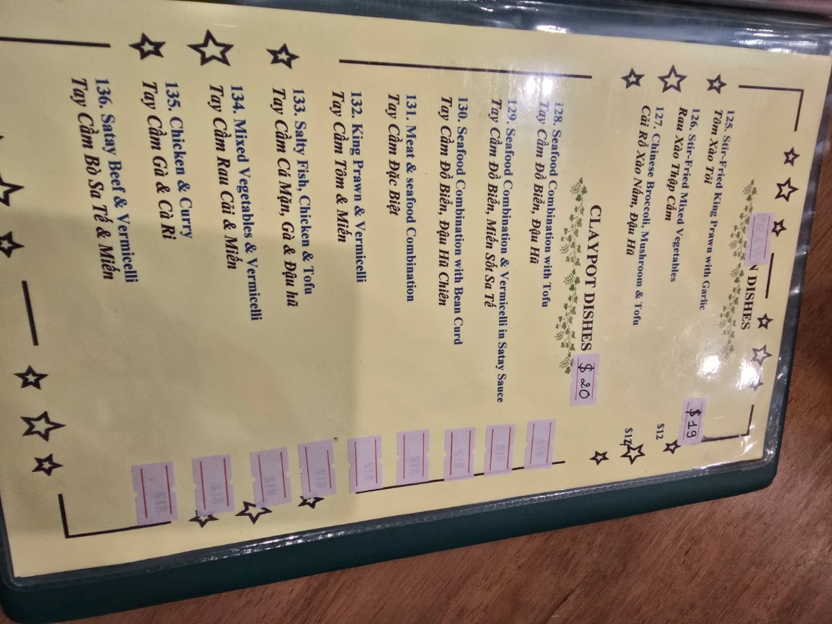Menu, Saigon One