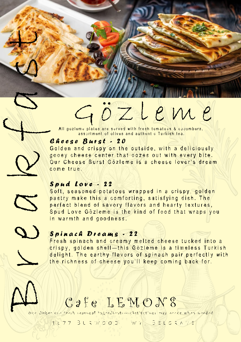Menu, Cafe Lemon8