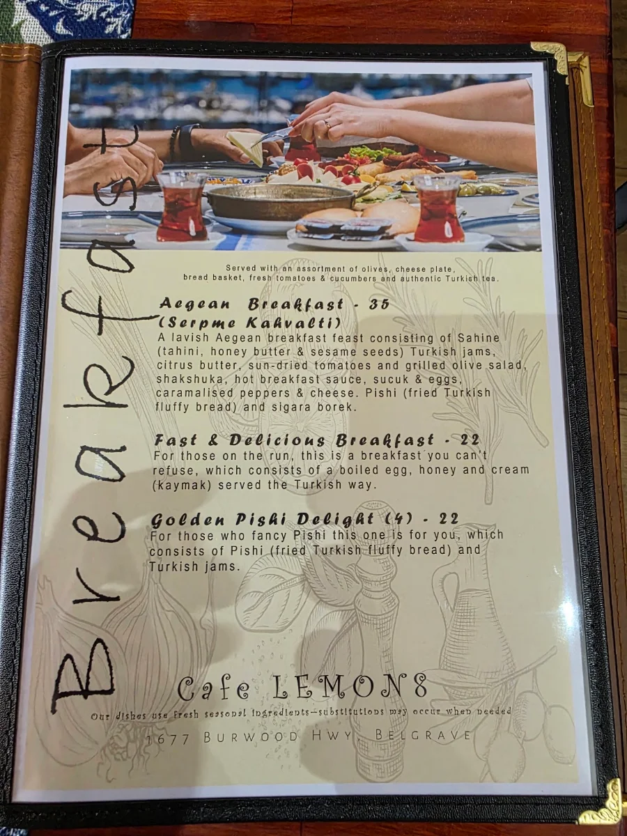 Menu, Cafe Lemon8