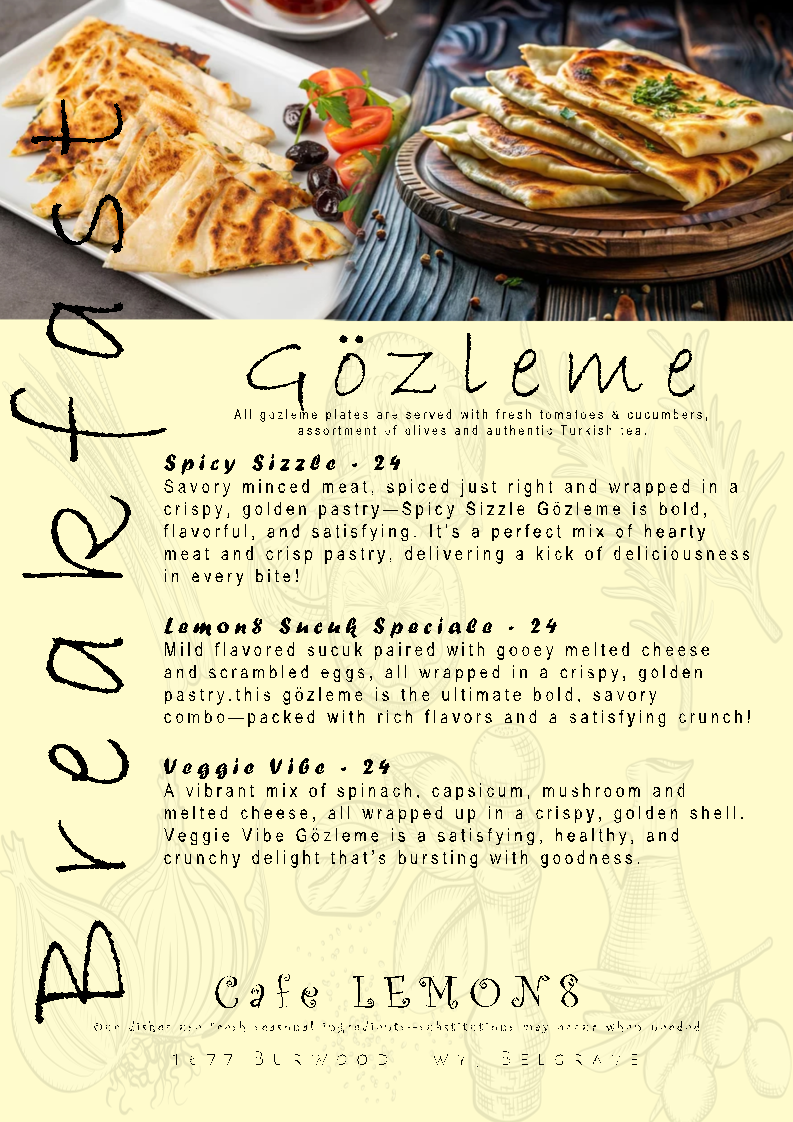 Menu, Cafe Lemon8