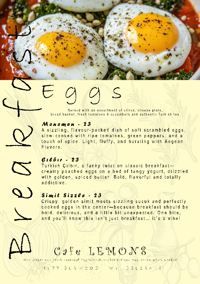 Menu, Cafe Lemon8
