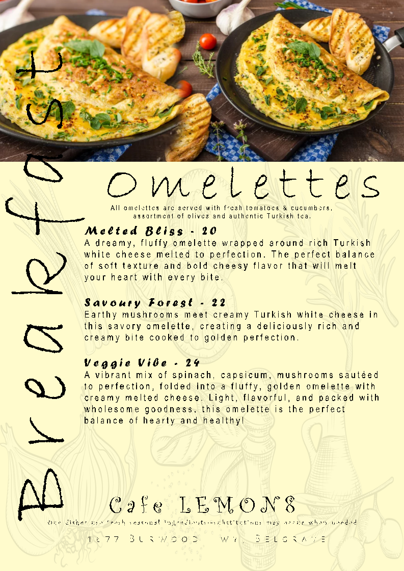 Menu, Cafe Lemon8
