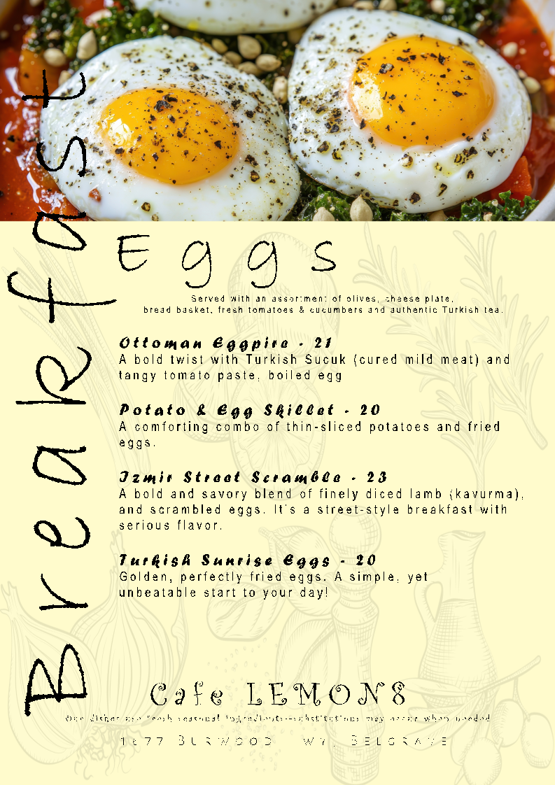 Menu, Cafe Lemon8