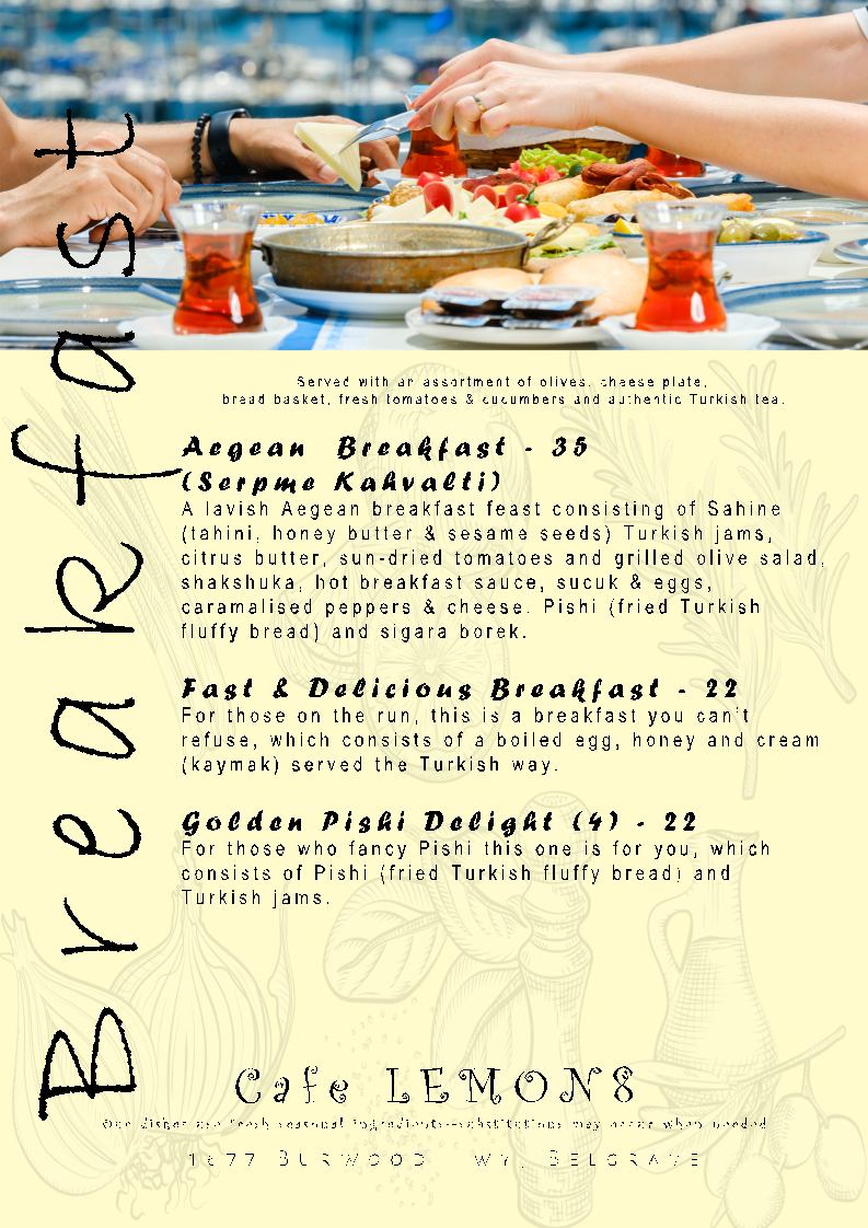 Menu, Cafe Lemon8