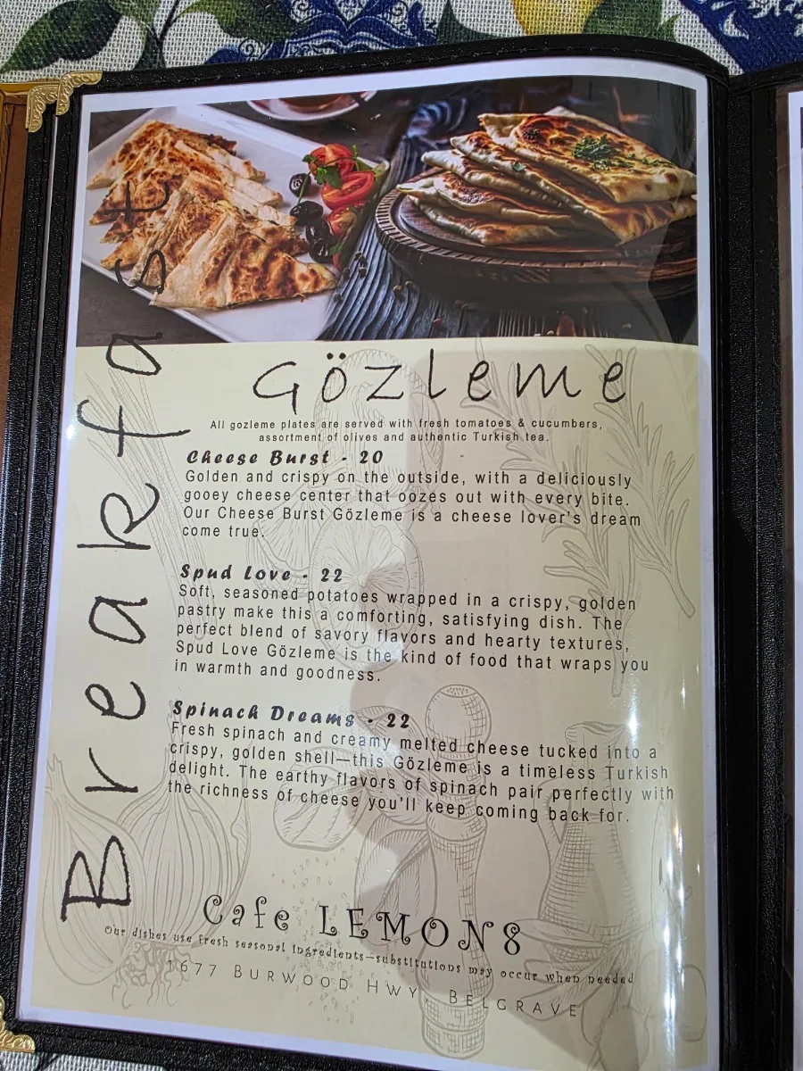 Menu, Cafe Lemon8