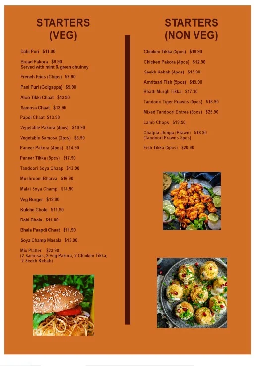 Menu, Glenelg Tikka N Talk