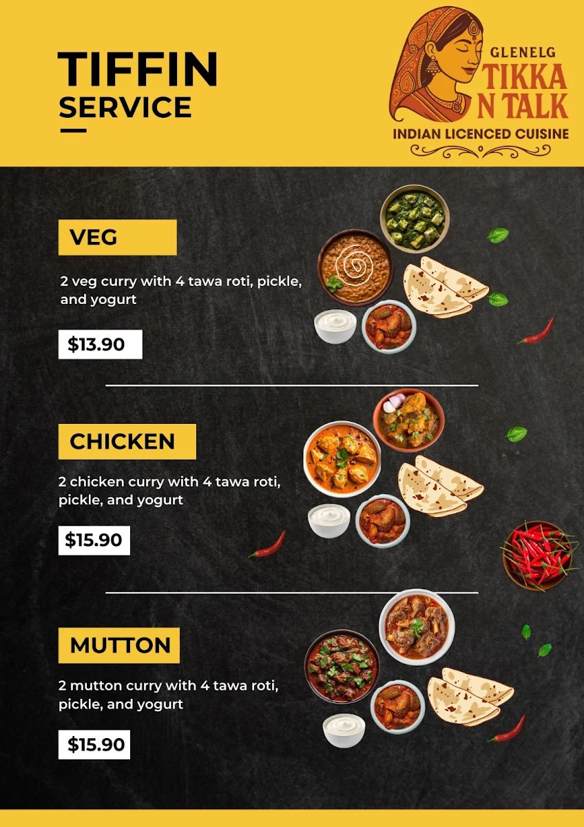 Menu, Glenelg Tikka N Talk