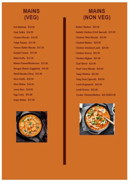 Menu, Glenelg Tikka N Talk