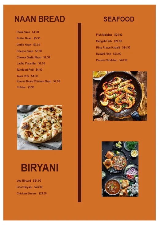 Menu, Glenelg Tikka N Talk