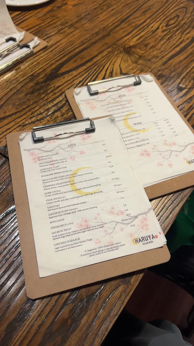 Menu, Haruya Izakaya