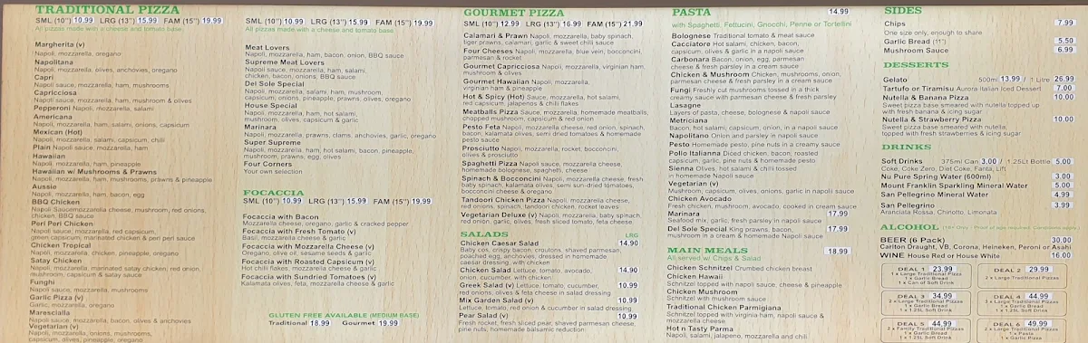 Menu, PIZZA DEL SOLE (Everyone's favourite from 12years)
