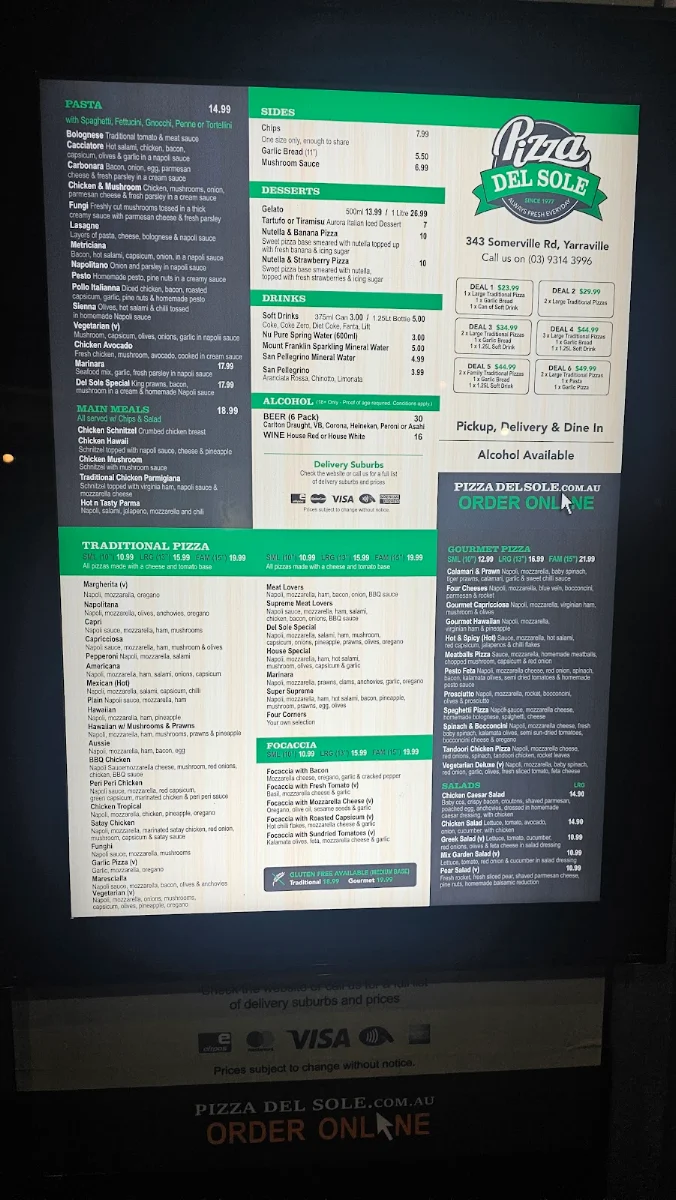 Menu, PIZZA DEL SOLE (Everyone's favourite from 12years)