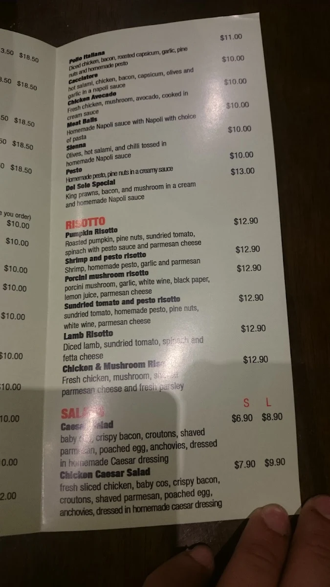 Menu, PIZZA DEL SOLE (Everyone's favourite from 12years)