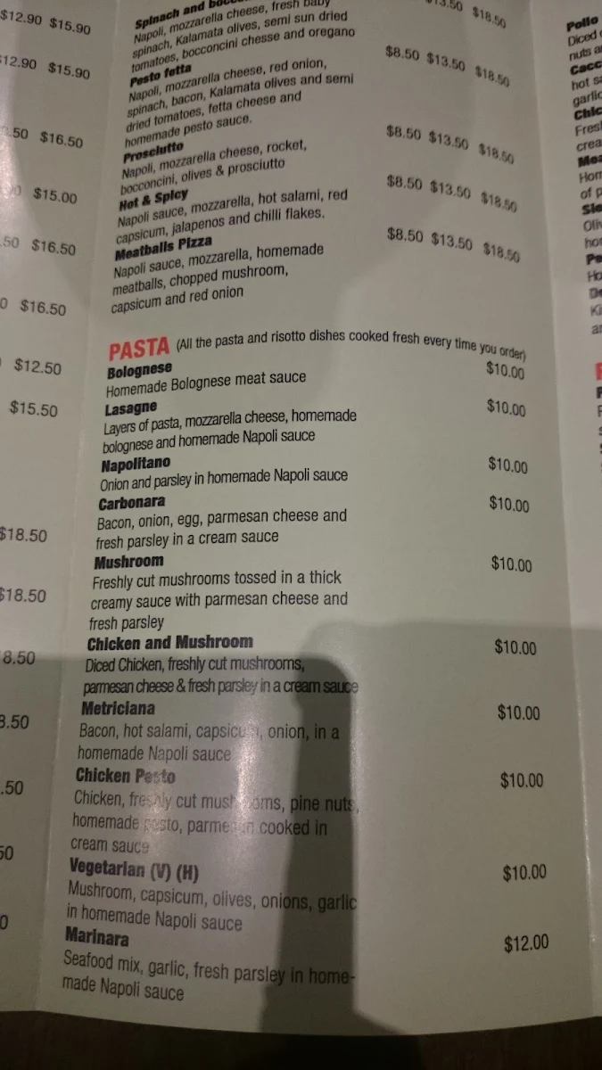 Menu, PIZZA DEL SOLE (Everyone's favourite from 12years)