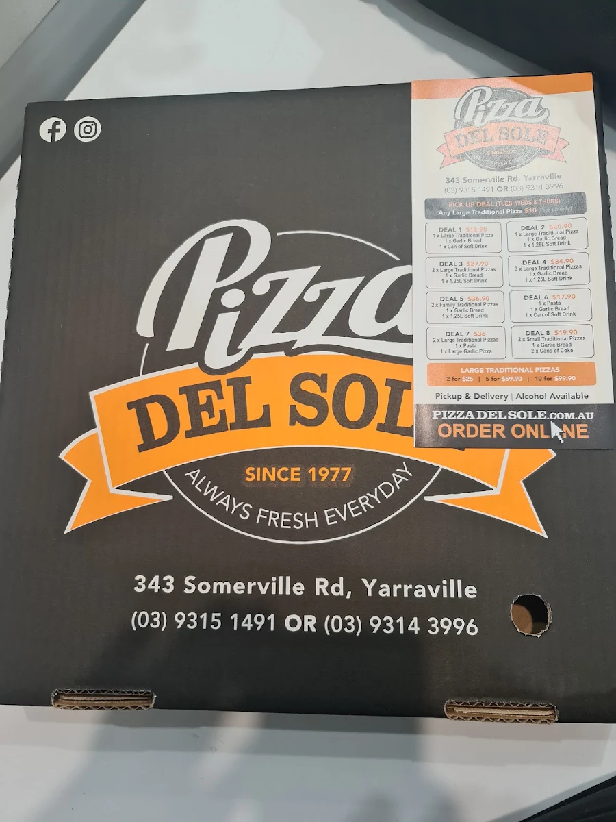 Menu, PIZZA DEL SOLE (Everyone's favourite from 12years)