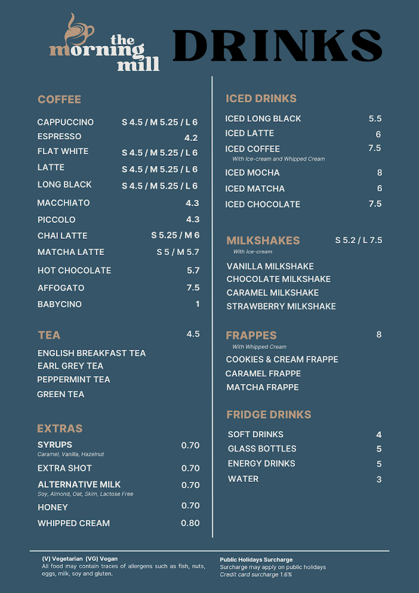 Menu, The Morning Mill