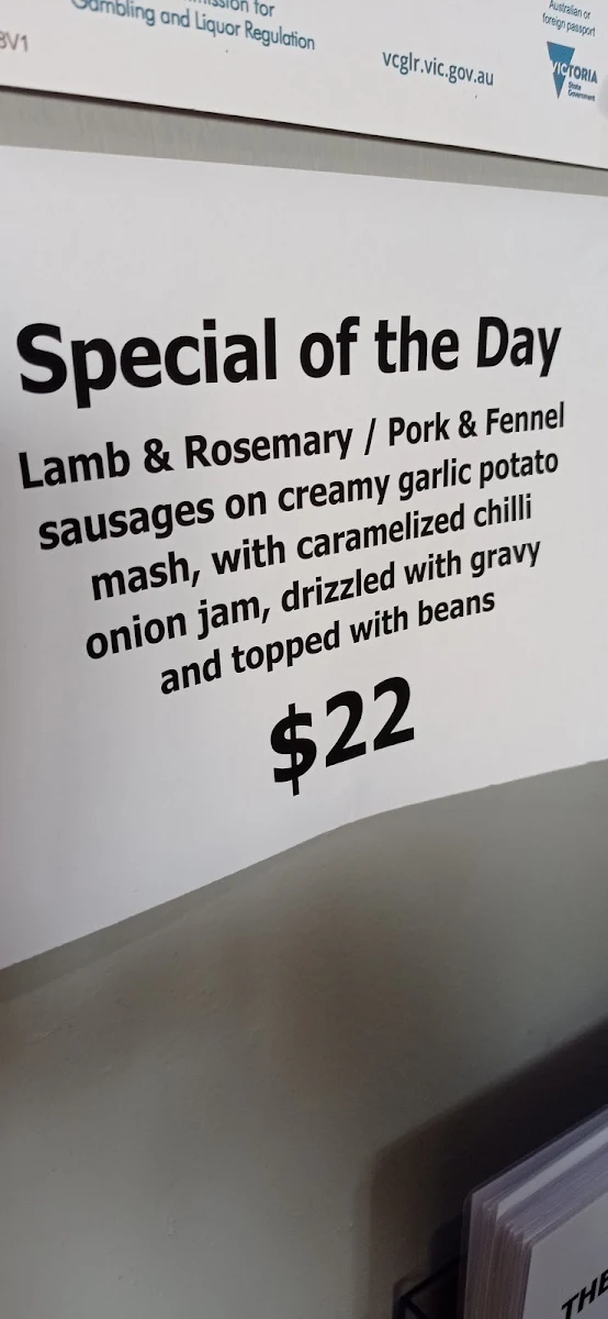 Menu, Tower Hotel, Hawthorn East