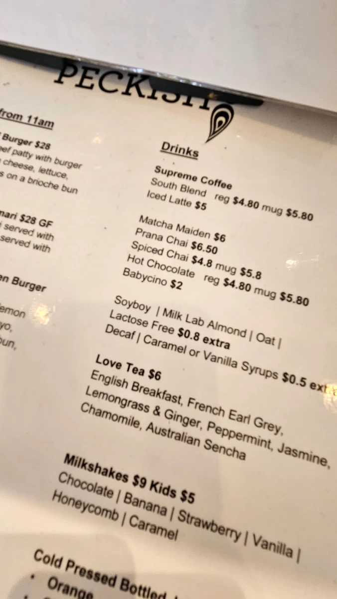 Menu, Peckish Cafe Cheltenham