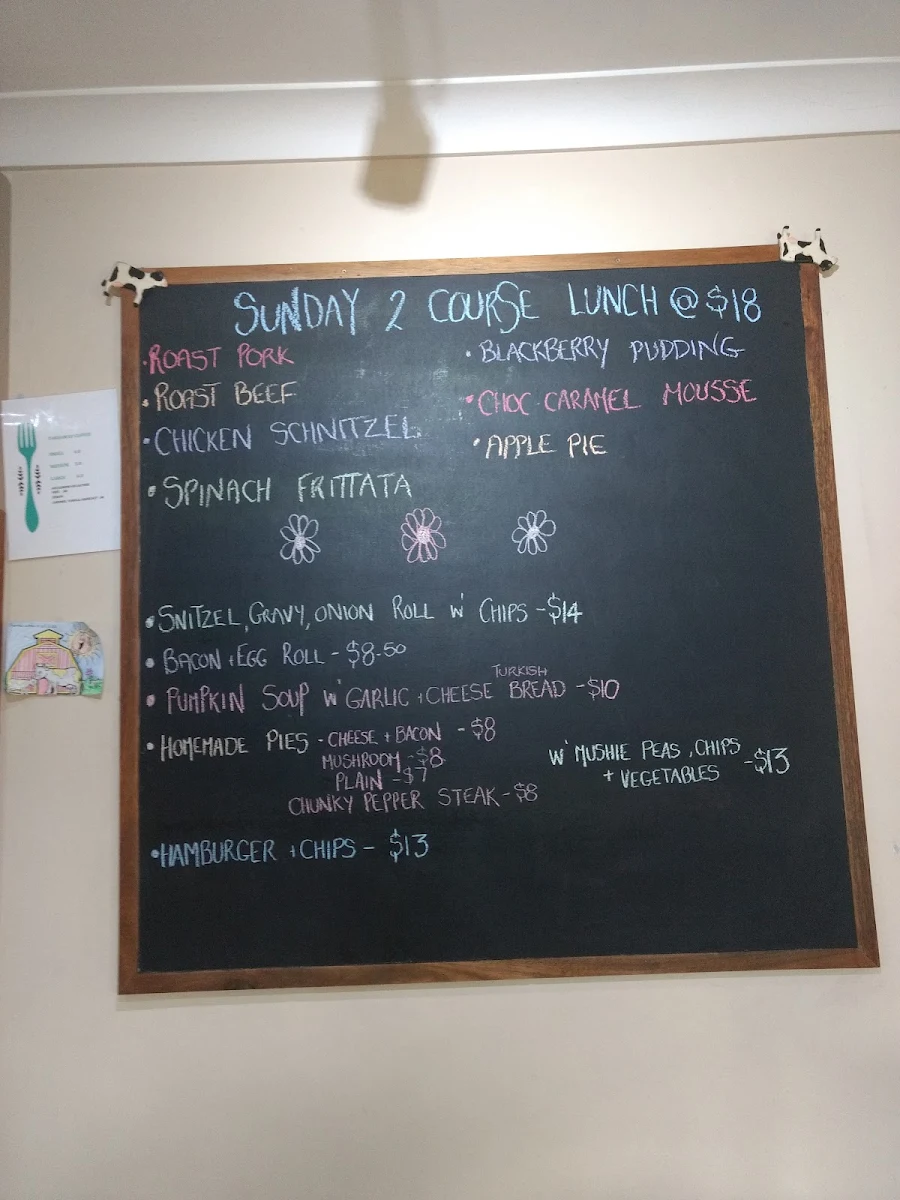 Menu, The Udder Cow Cafe Comboyne