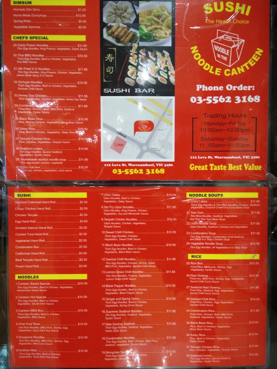Menu, Sushi & Noodle Canteen