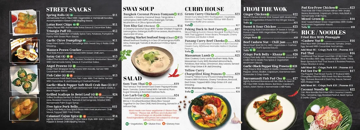 Menu, Sway Thai Fusion & Bar