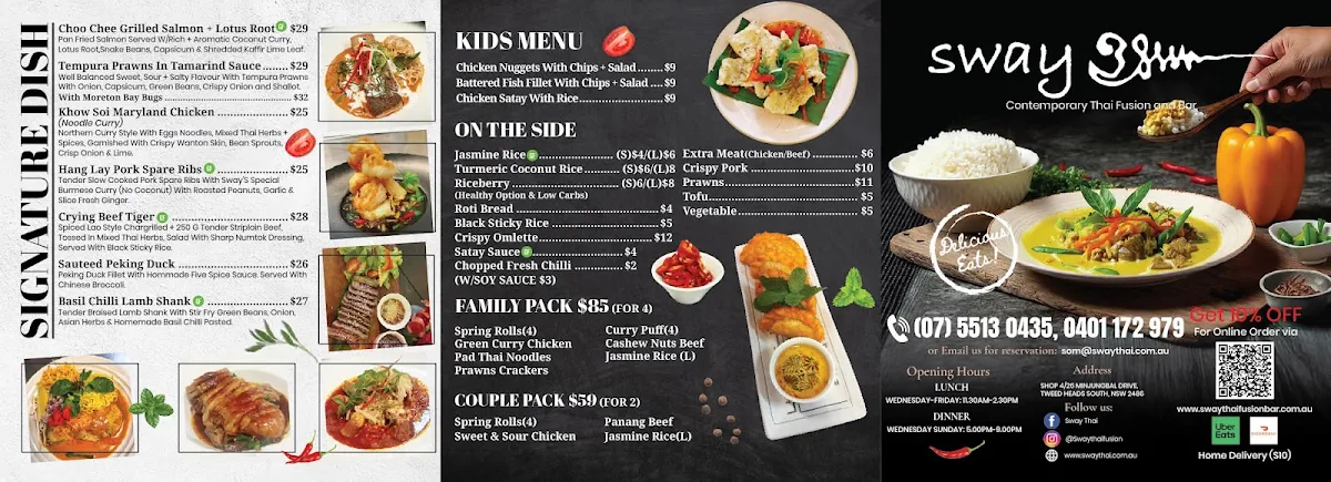 Menu, Sway Thai Fusion & Bar