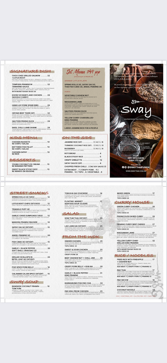 Menu, Sway Thai Fusion & Bar
