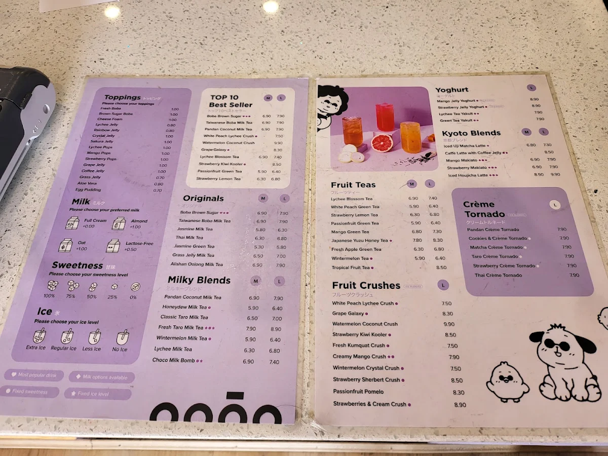 Menu, BOBABOBA BELMONT