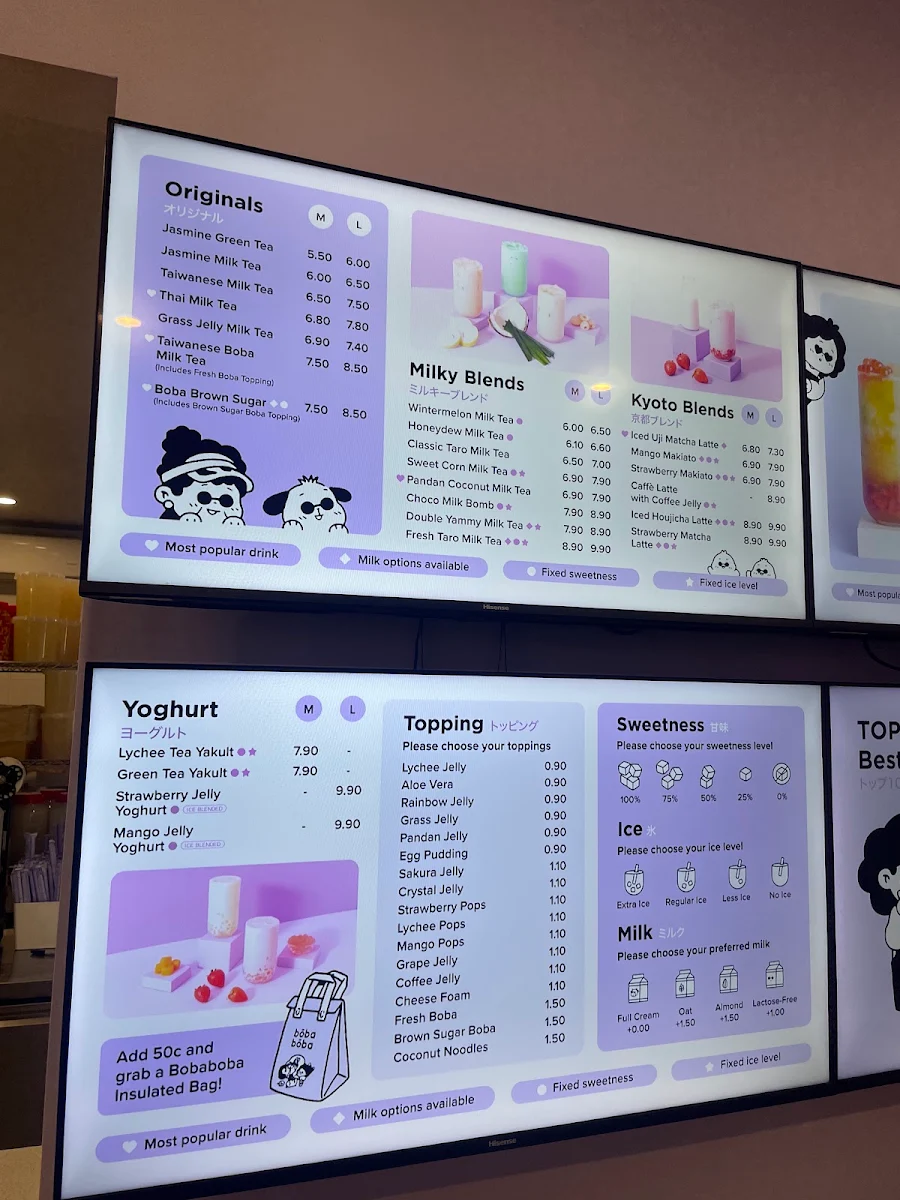 Menu, BOBABOBA BELMONT