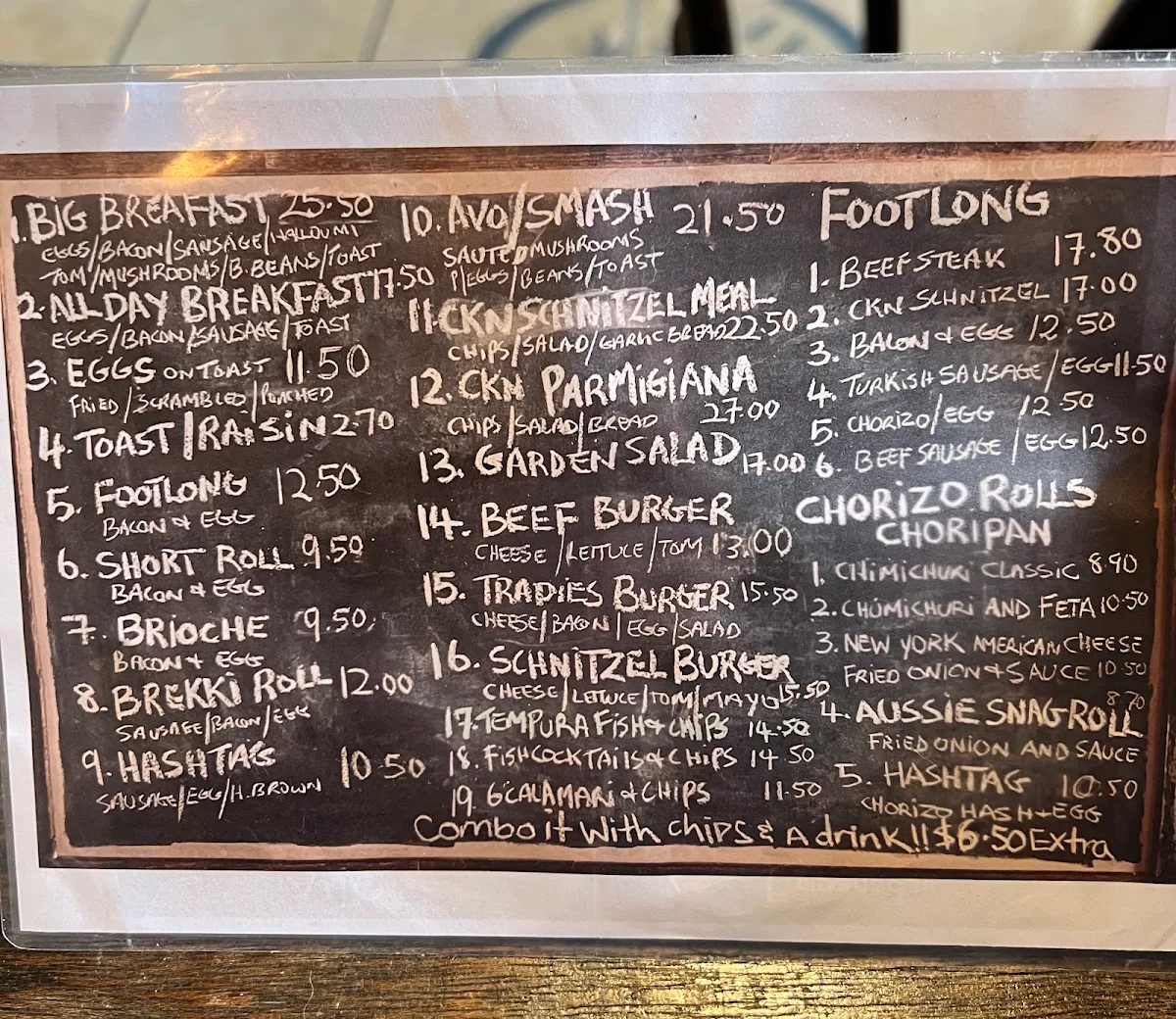 Menu, Grumpy Dads Place
