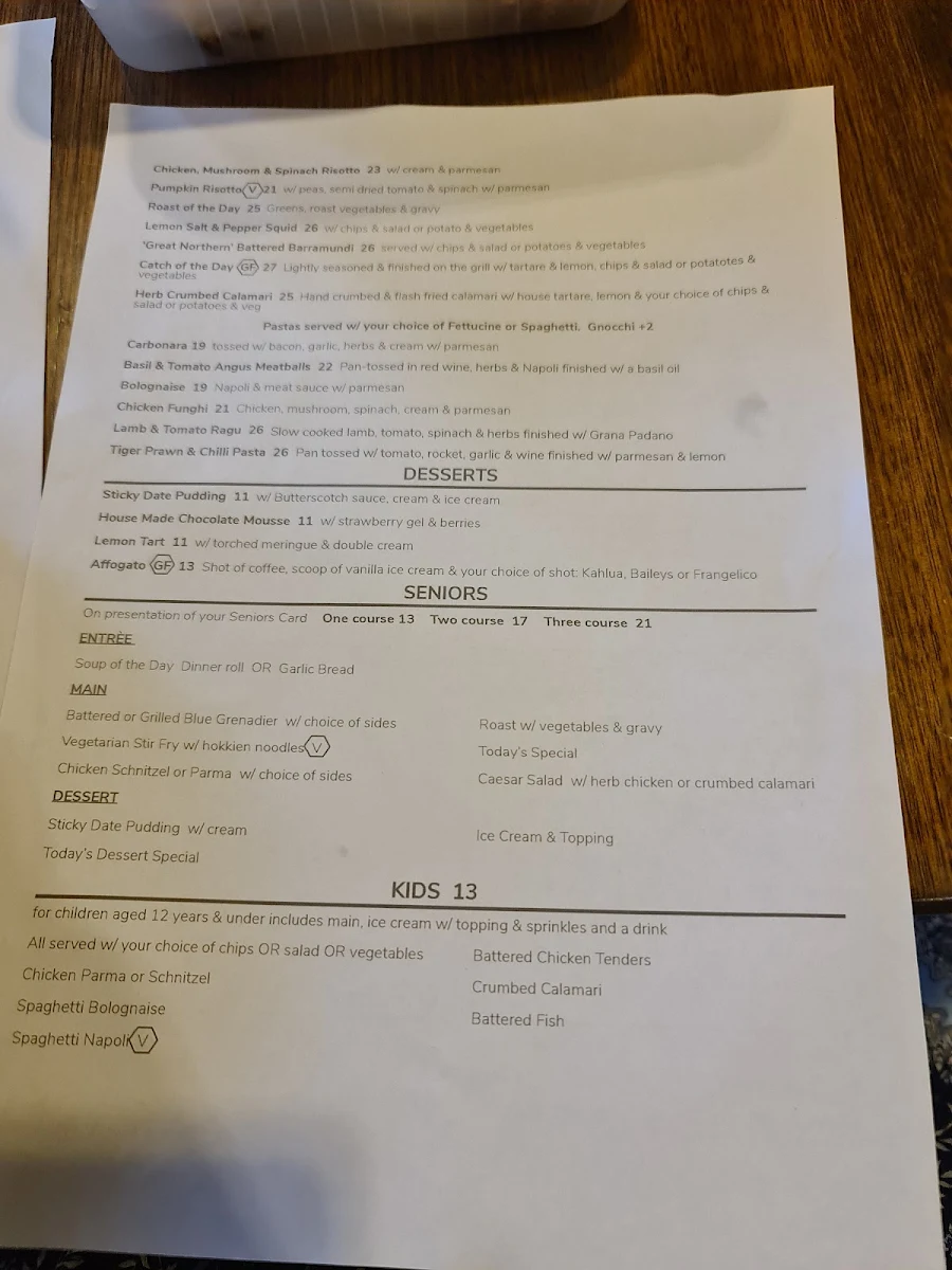 Menu, Pinsent Hotel