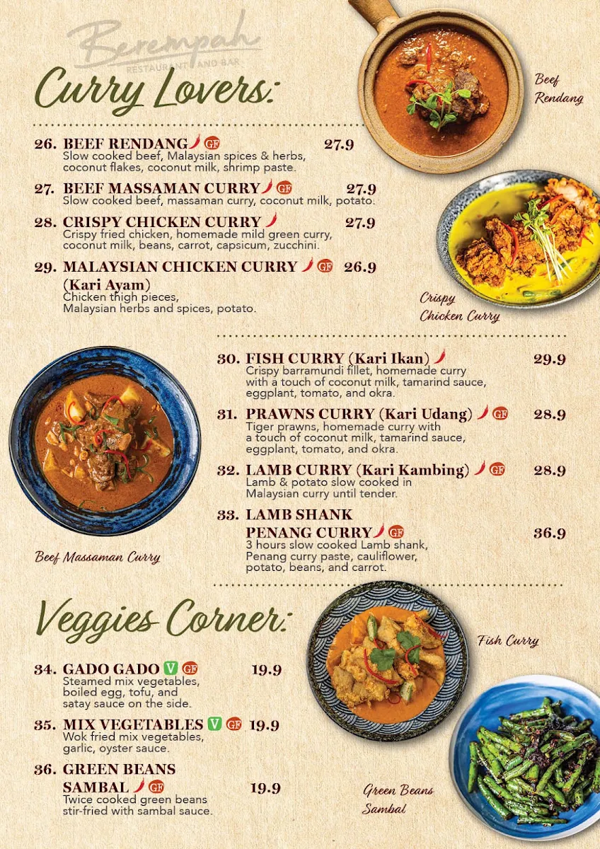 Menu, Berempah Malaysian Thai - Balmain