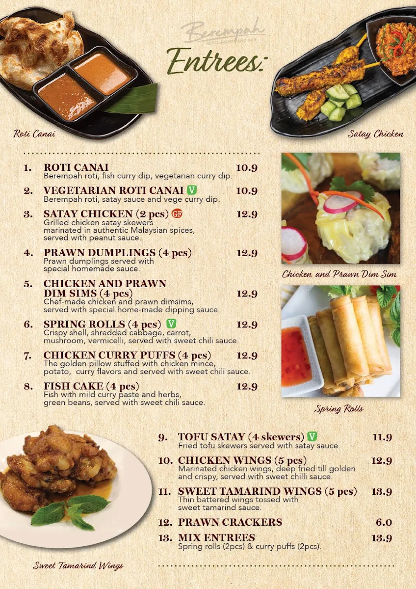 Menu, Berempah Malaysian Thai - Balmain
