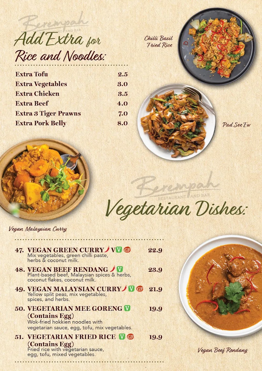 Menu, Berempah Malaysian Thai - Balmain