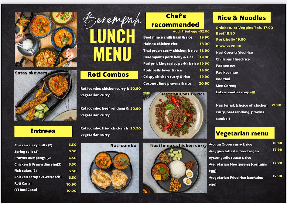 Menu, Berempah Malaysian Thai - Balmain