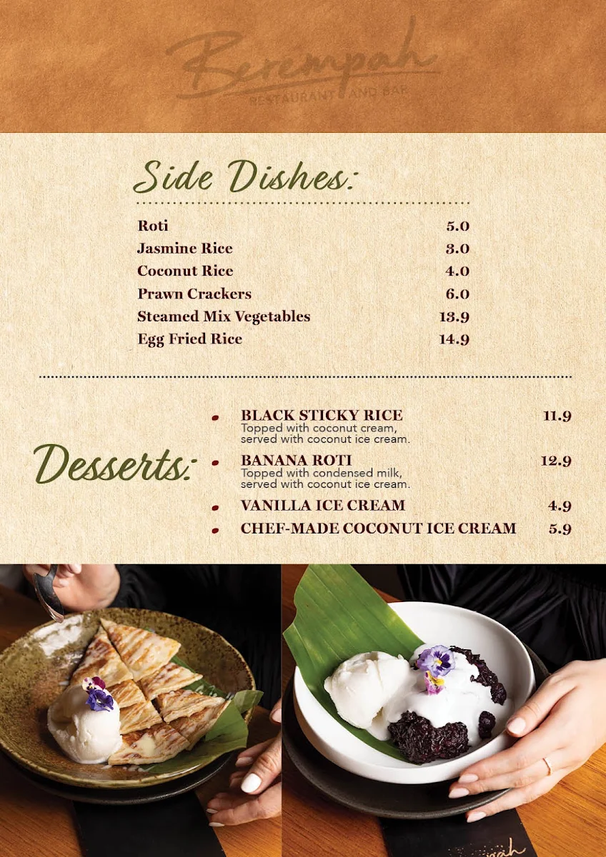 Menu, Berempah Malaysian Thai - Balmain
